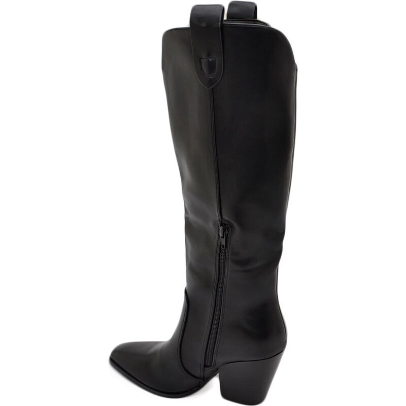 Malu Shoes Stivali camperos donna in ecopelle rigida nera altezza ginocchio lisci con tacco Texano legno 7 cm western moda zip