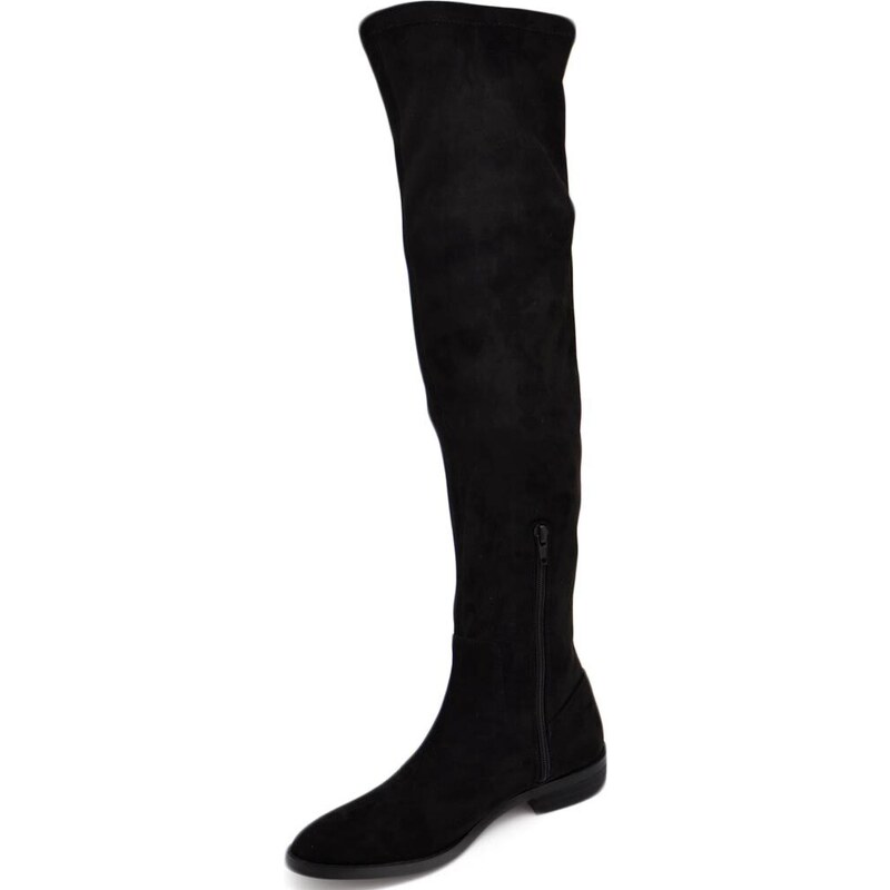Corina Stivale donna alto a punta nero sopra al ginocchio in camoscio effetto calzino suola gomma bassa moda tendenza street