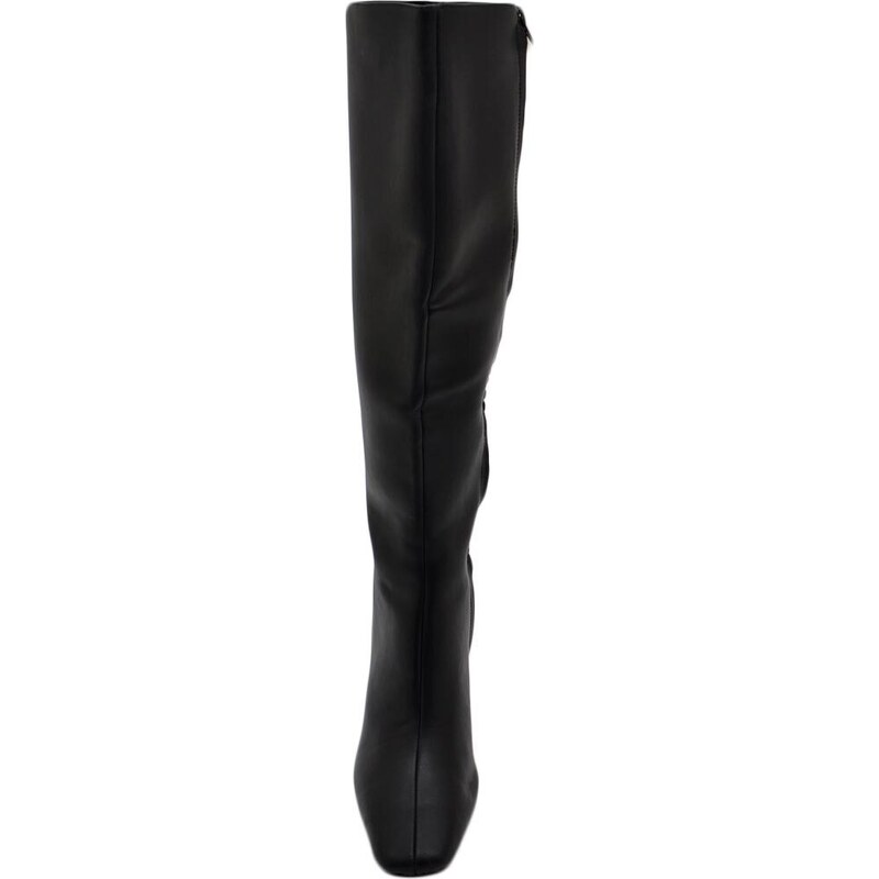 Corina Stivali donna a punta quadrata nero liscio gambale aderente al ginocchio tacco sottile quadrato 9 cm moda con zip