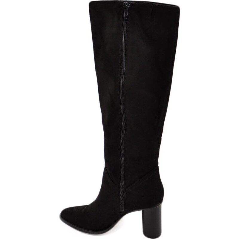 Corina Stivali camperos donna in camoscio nero altezza ginocchio lisci con tacco Texano legno 7 cm rotondo moda zip