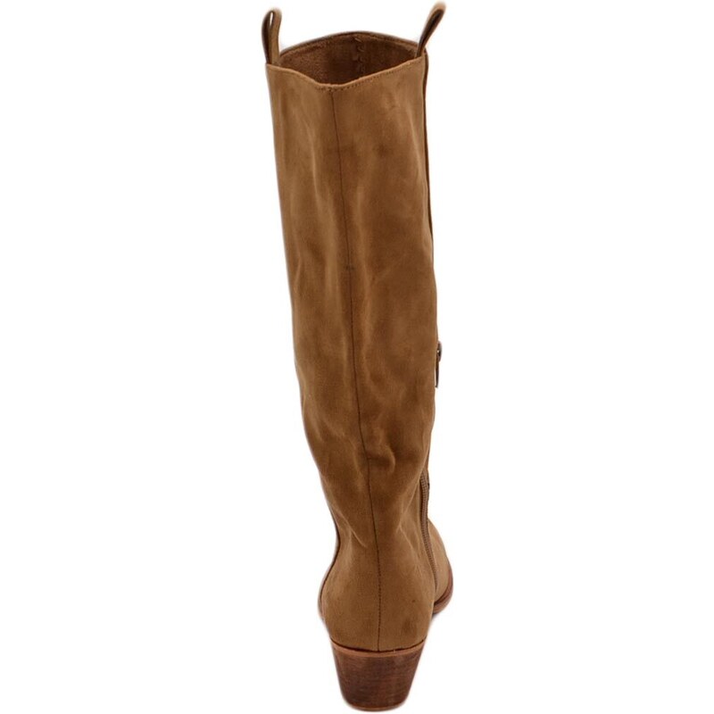 Corina Stivali camperos donna in camoscio cuoio liscio altezza polpaccio con tacco Texano legno 6cm western moda zip