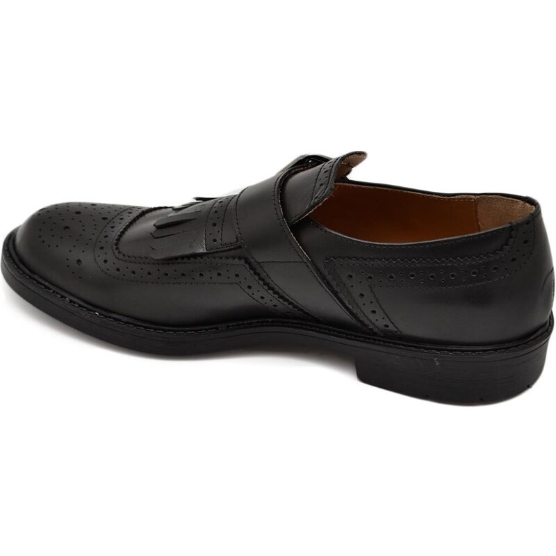 Malu Shoes Scarpe uomo stringate decorate nero in vera pelle nappa effetto vintage con frange e fibbia fondo gomma light