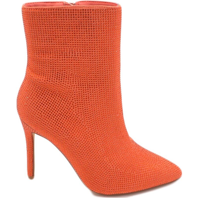 Malu Shoes Scarpa tronchetto mezzo stivaletto donna a punta arancione con tacco 12 luccicante con strass zip elegante