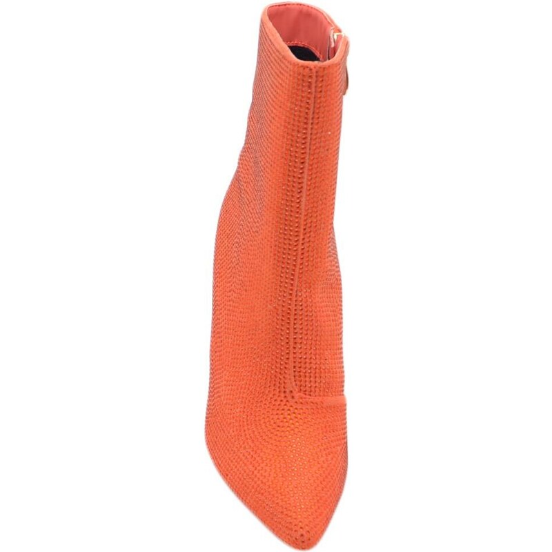 Malu Shoes Scarpa tronchetto mezzo stivaletto donna a punta arancione con tacco 12 luccicante con strass zip elegante