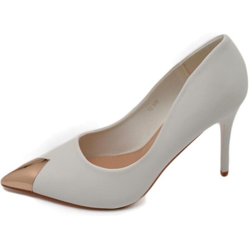 Malu Shoes Decolette' donna a punta pelle matte bianco liscio con punta oro tacco 12 cm spillo