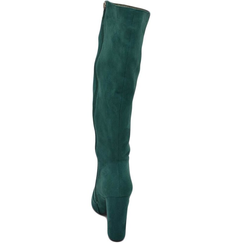 Malu Shoes Stivale donna alto rigido in camoscio verde scuro tacco largo liscio linea basic a punta moda altezza ginocchio zip