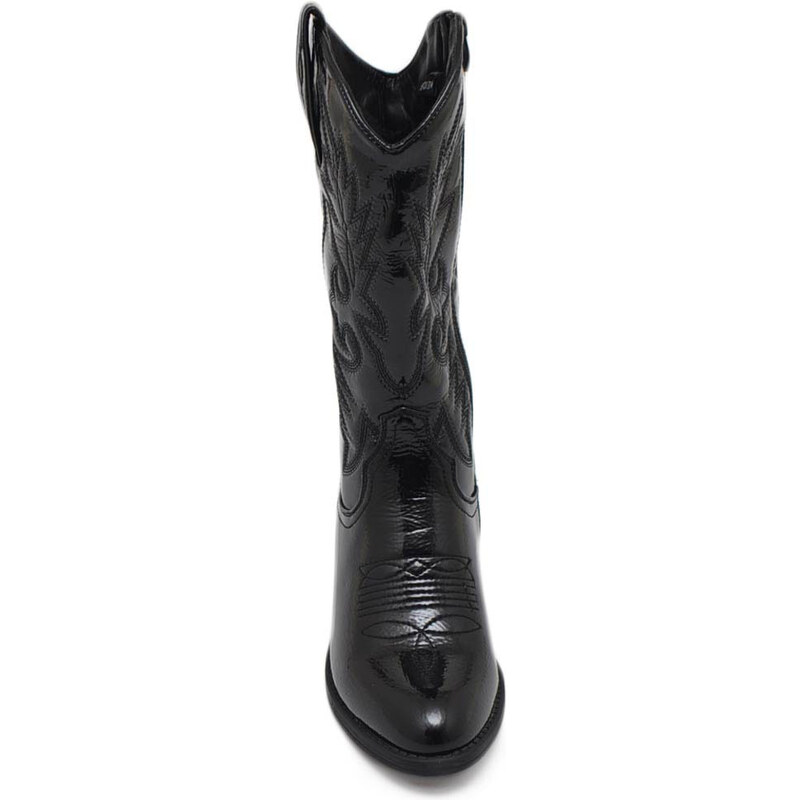 Malu Shoes Stivali donna camperos texani stile western neri con fantasia laser su ecopelle tinta unita lucida altezza polpaccio