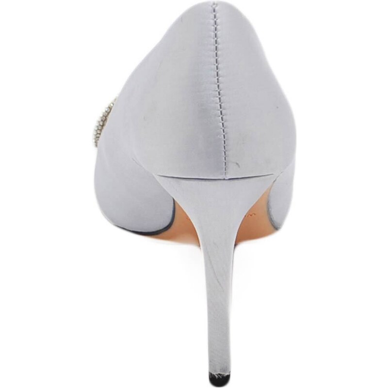 Malu Shoes Decolette' donna in tessuto raso grigio con punta tacco sottile 12 cm dettaglio fiocco con strass argento luccicanti
