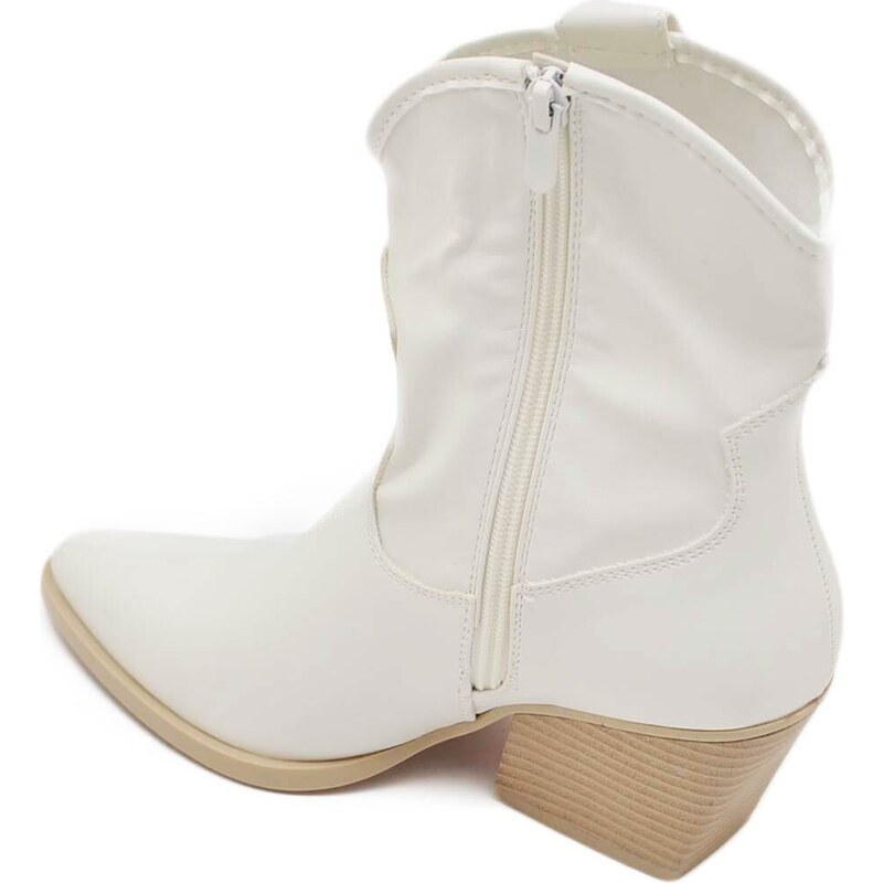 Malu Shoes Texano tronchetti donna camperos in ecopelle bianco stivaletti con tacco largo comodo 5 cm liscio alla caviglia zip