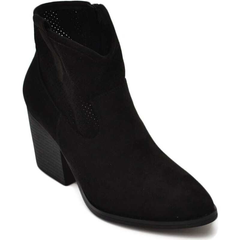 Malu Shoes Texano tronchetti donna camperos in camoscio nero stivaletti con tacco largo comodo 5 cm traforato alla caviglia
