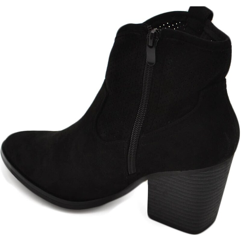 Malu Shoes Texano tronchetti donna camperos in camoscio nero stivaletti con tacco largo comodo 5 cm traforato alla caviglia
