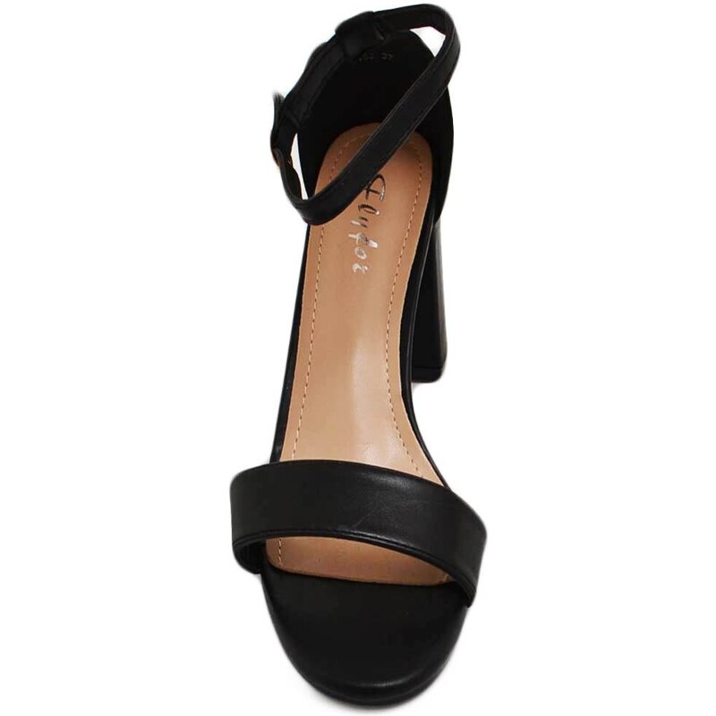 Malu Shoes Sandalo alto donna nero con tacco doppio 8cm cinturino alla caviglia linea basic cerimonia evento elegante
