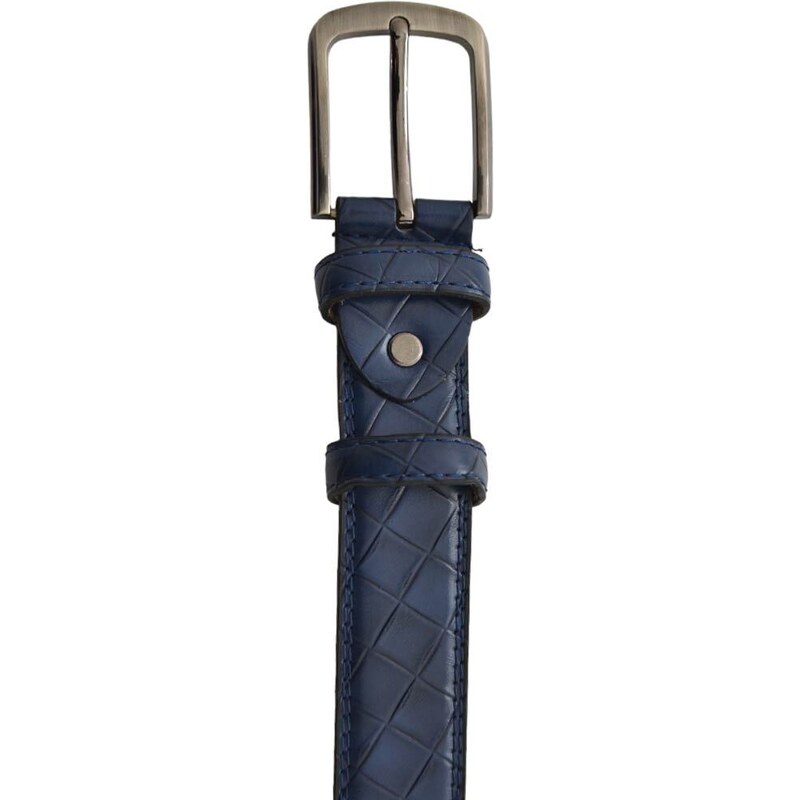 Malu Shoes Cintura uomo vera pelle blu trapuntato a mano con doppia cucitura fibbia in metallo ovale cintura regolabile cerimonia