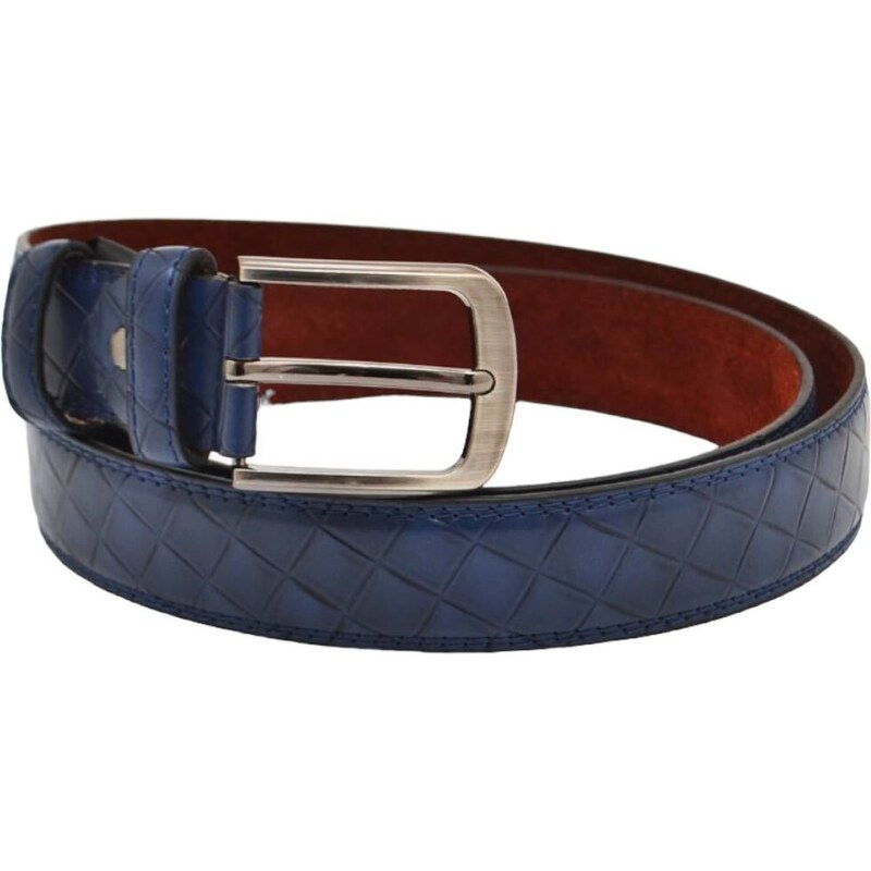 Malu Shoes Cintura uomo vera pelle blu trapuntato a mano con doppia cucitura fibbia in metallo ovale cintura regolabile cerimonia