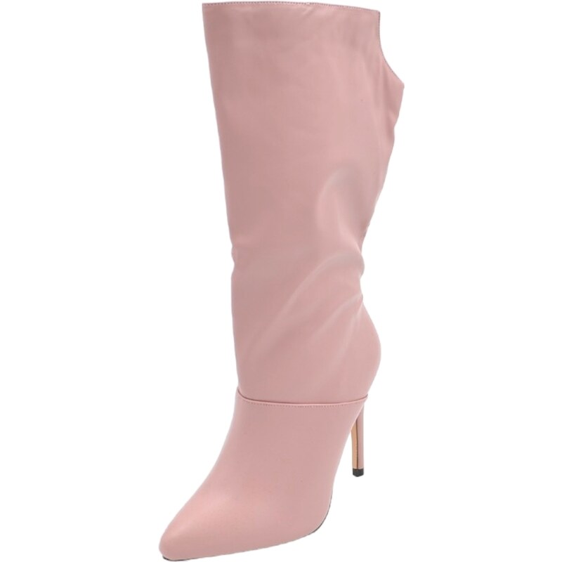 Malu Shoes Stivali tronchetti donna alti in ecopelle rosa al polpaccio a punta liscio con zip modello over tacco spillo 10cm