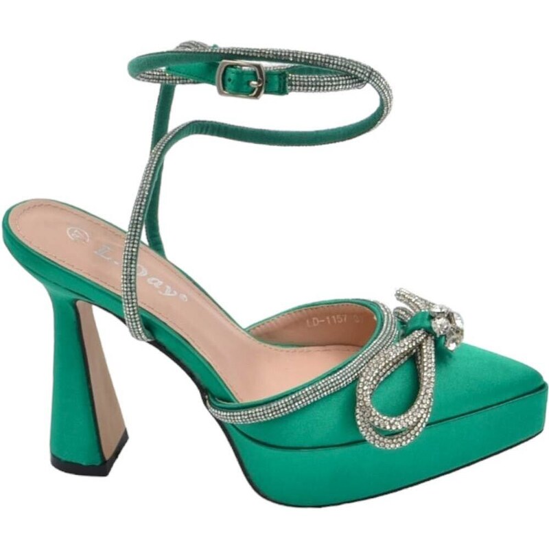 Malu Shoes Scarpe decollete donna gioiello verde smeraldo in raso con plateau 3 cm e tacco alto 15 cm cinturino alla caviglia moda
