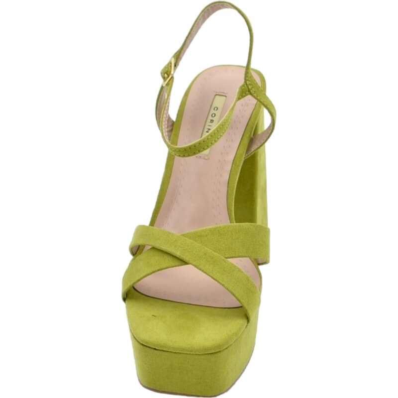 Malu Shoes Scarpe sandalo donna camoscio verde platform punta quadrata tacco largo 12 cm con plateau 4 cm cinturino alla caviglia