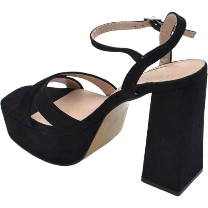 Malu Shoes Scarpe sandalo donna camoscio nero platform punta quadrata tacco largo 12 cm con plateau 4 cm cinturino alla caviglia