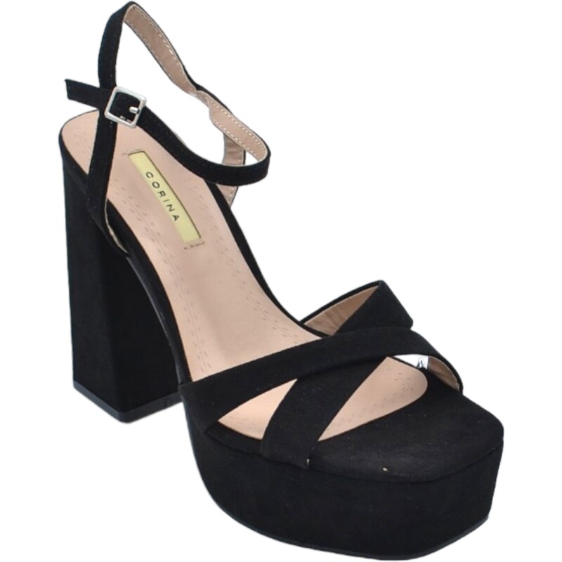 Malu Shoes Scarpe sandalo donna camoscio nero platform punta quadrata tacco largo 12 cm con plateau 4 cm cinturino alla caviglia