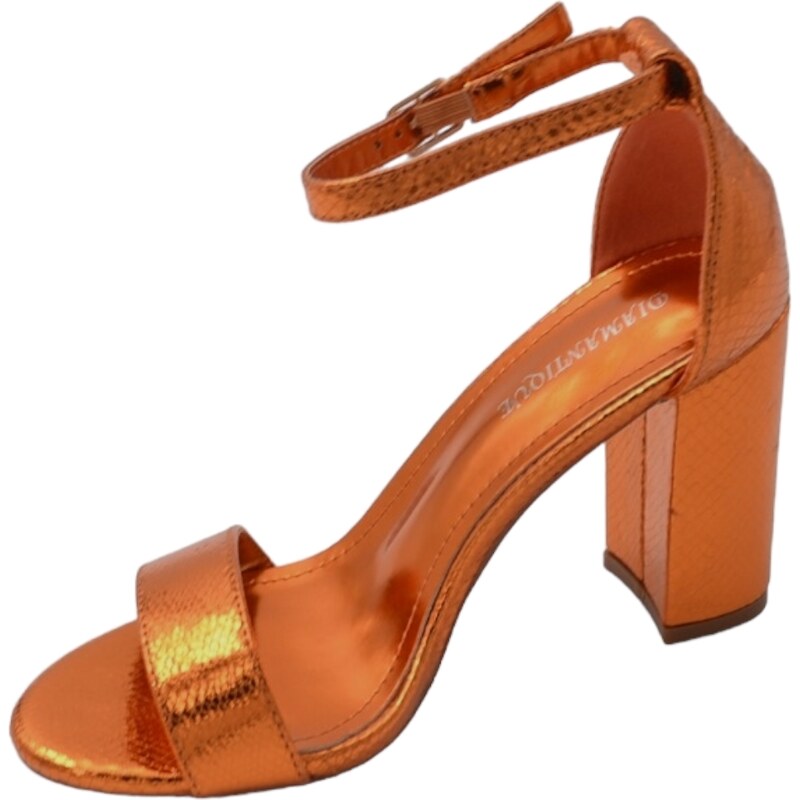 Malu Shoes Sandalo alto donna arancione effetto squamato tacco doppio 8cm cinturino caviglia linea basic cerimonia evento elegante
