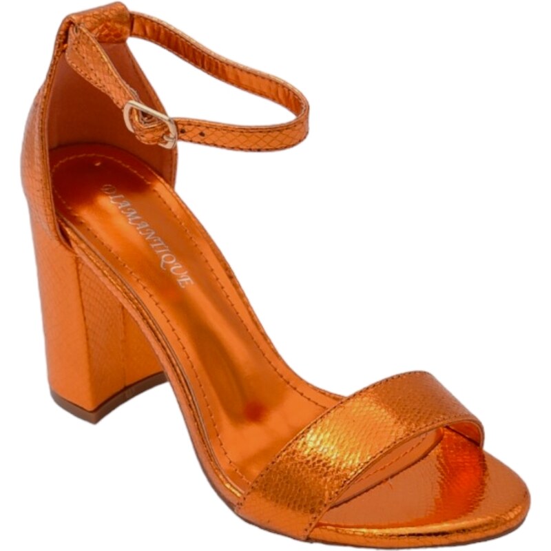Malu Shoes Sandalo alto donna arancione effetto squamato tacco doppio 8cm cinturino caviglia linea basic cerimonia evento elegante