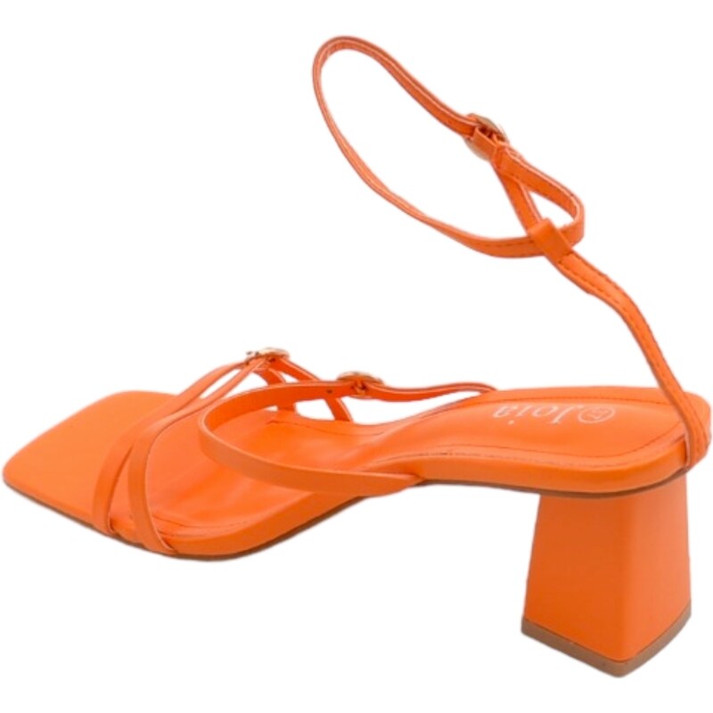 Malu Shoes Sandalo donna arancione con fascette regolabile con fibbia tacco basso largo comodo 5 cm chiusura alla caviglia comodo