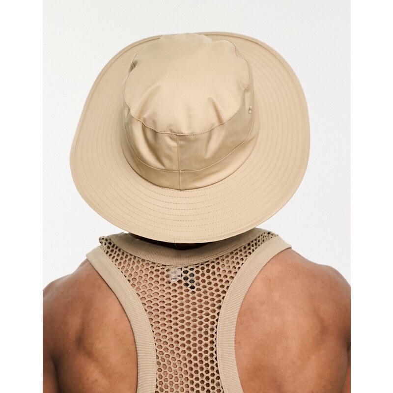 ASOS DESIGN - Safari - Cappello da pescatore in nylon color pietra con tiranti a contrasto-Neutro