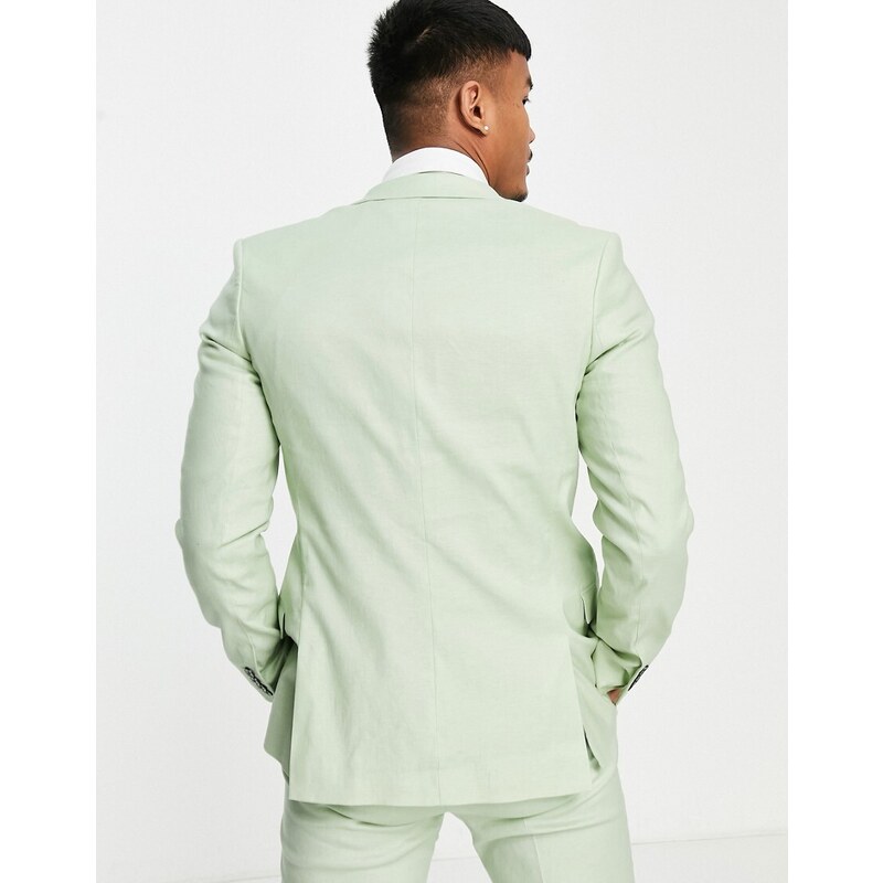 ASOS DESIGN Wedding - Blazer super skinny in misto lino verde salvia