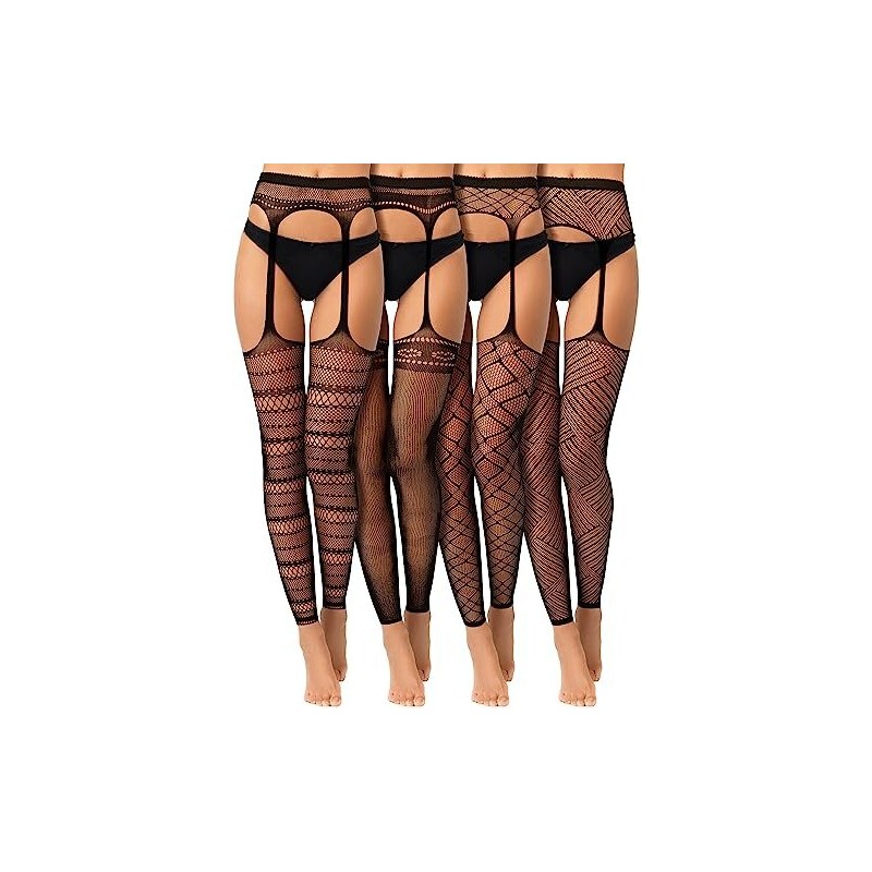 Collant Stile Sospensori Collant Finti Con Sospensori, Rete Da Pesca Nera, Marca Veneziana - Modellanti E Sexy Per Serate Speciali Collant Veneziana Taglie S-XL - Foto 3