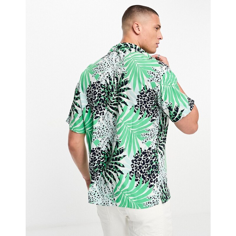 Jack & Jones Originals - Camicia oversize con rever e stampa di palme multicolore-Neutro
