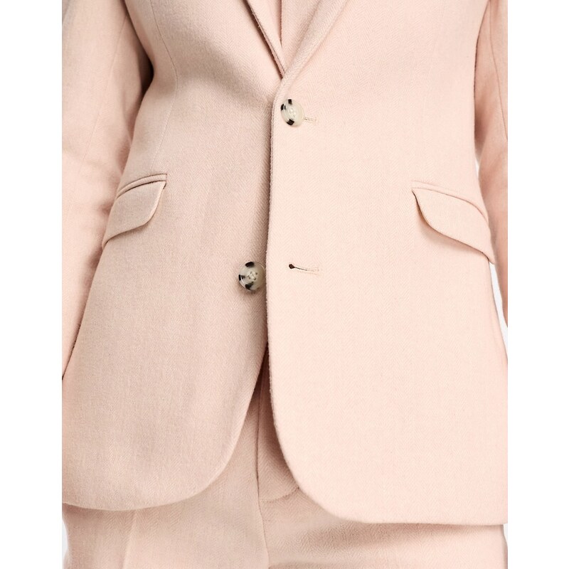 ASOS DESIGN - Giacca da abito skinny in misto lana a spina di pesce rosa pastello
