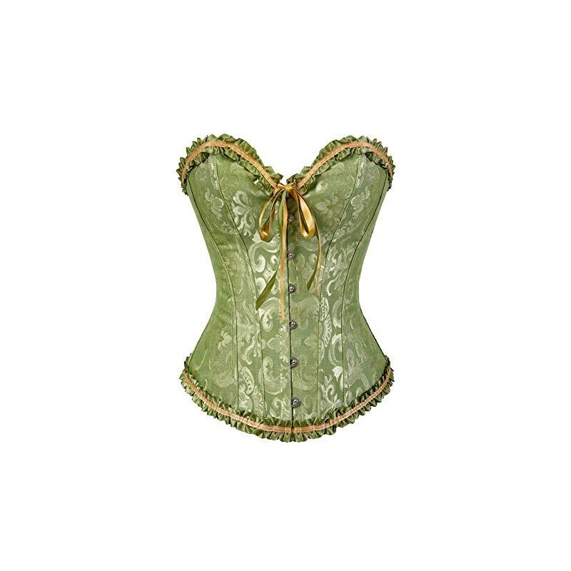 WLFFW Bustino Corsetto Donna Elegante Corpetto Casual Satin Floreale (EU(48-50) 6XL, Verde)