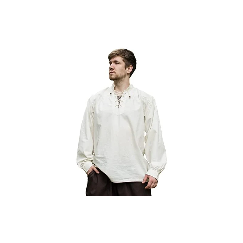 Battle-Merchant Ludwig - Camicia Medievale Da Mercante - Uomo - Abbigliamento Da Vichingo Per Giochi Di Ruolo Dal Vivo (Larp) - Bianco - S - 3