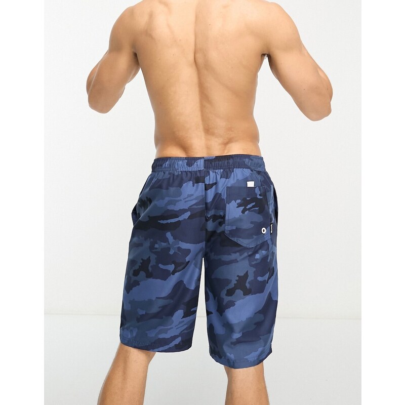 Bench - Pantaloncini da bagno taglio lungo blu con stampa mimetica