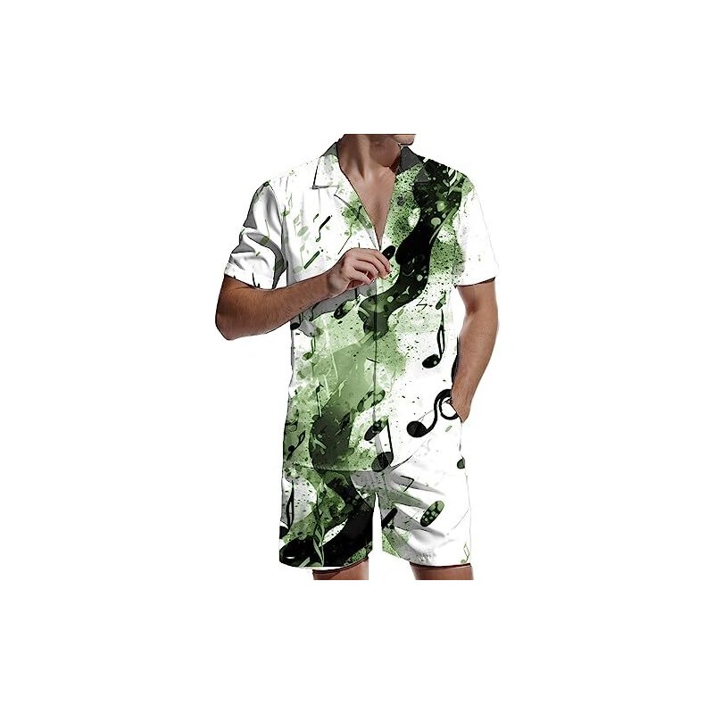 CAIYLAI Set tuta da uomo in cotone e lino con pantaloncini e camicia, set estivo Co