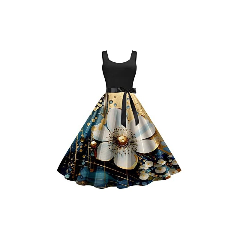 Abito Corto Donna Taglie Forti, Spaghetti Dress Estivo Con Stampa Floreale, Perfetto Per Spiaggia E Vacanze