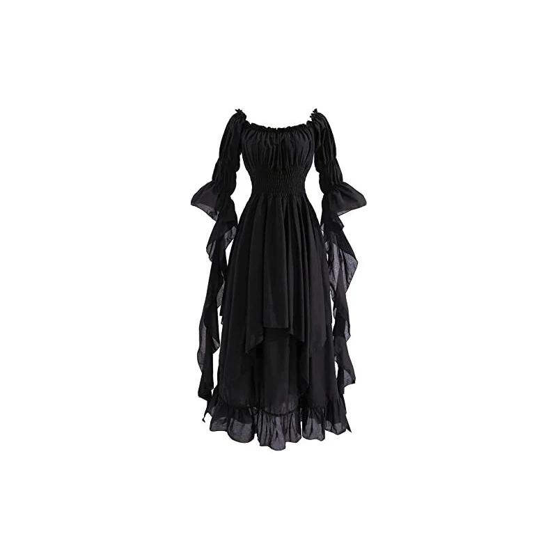 DondPO Medioevo+vestiti+donna, Halloween, carnevale, rinascimento, abito vittoriano, vintage, maniche a tromba, lungo, medievale, abbigliamento da strega, costume da strega steampunk, verde gotico