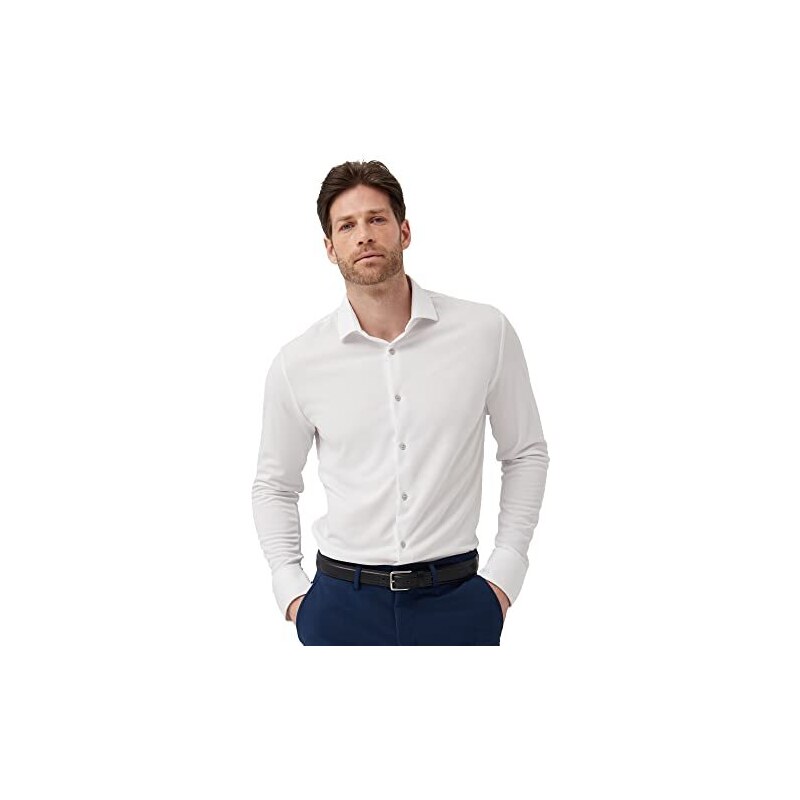 Camicia Uomo VEVOR Maniche Lunghe - Slim Fit, Tessuto Elasticizzato, Antipiega, Bianca, Taglia XL
