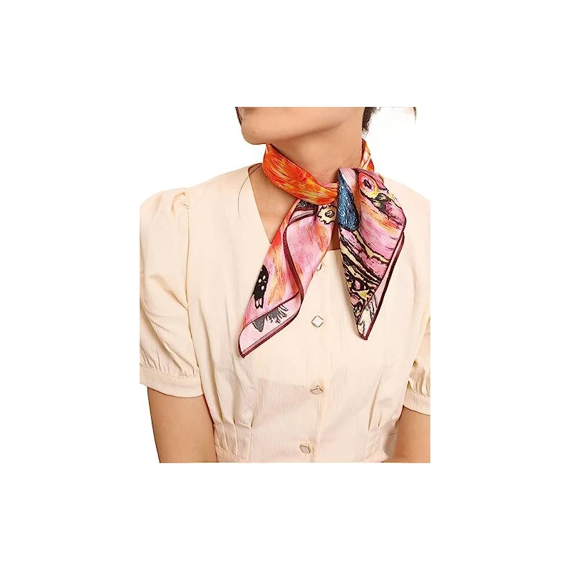 Sciarpa Quadrata In Raso Di Seta 50x50 Cm - Foulard Lucido Per Collo, Capelli O Borsa, Tinta Unita