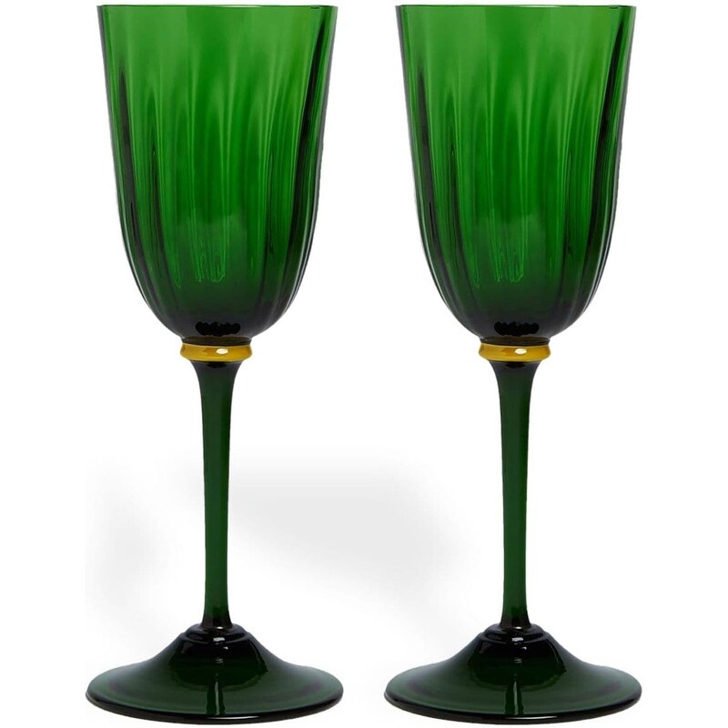 Set di 2 bicchieri da vino vintage rossi e blu con stelo alto e finiture in argento - Italia