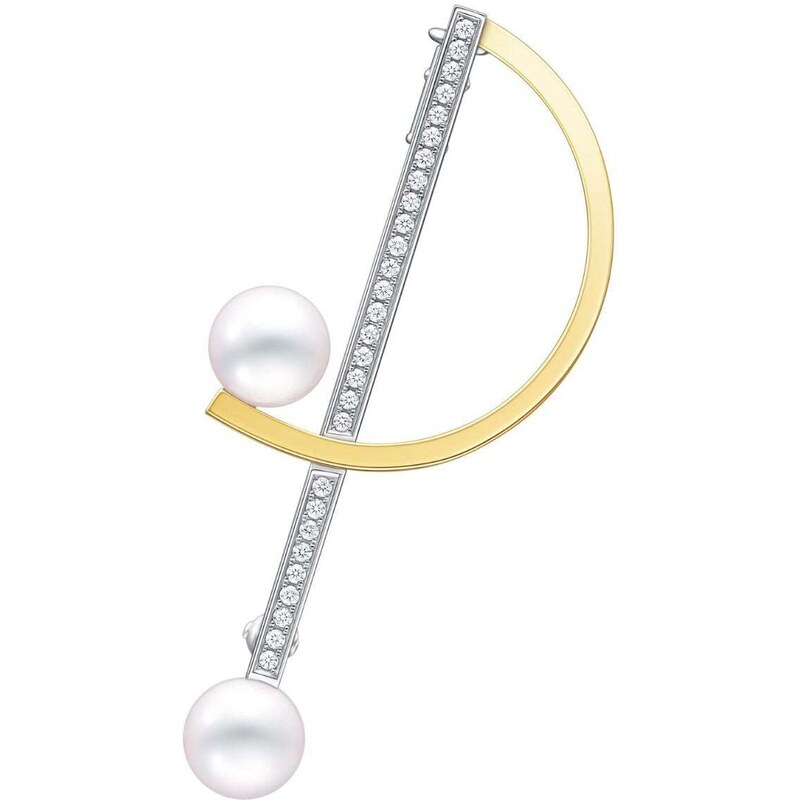Spilla Avalaya Con Grappolo Di Perle E Cristalli Trasparenti – Finitura Rodiata