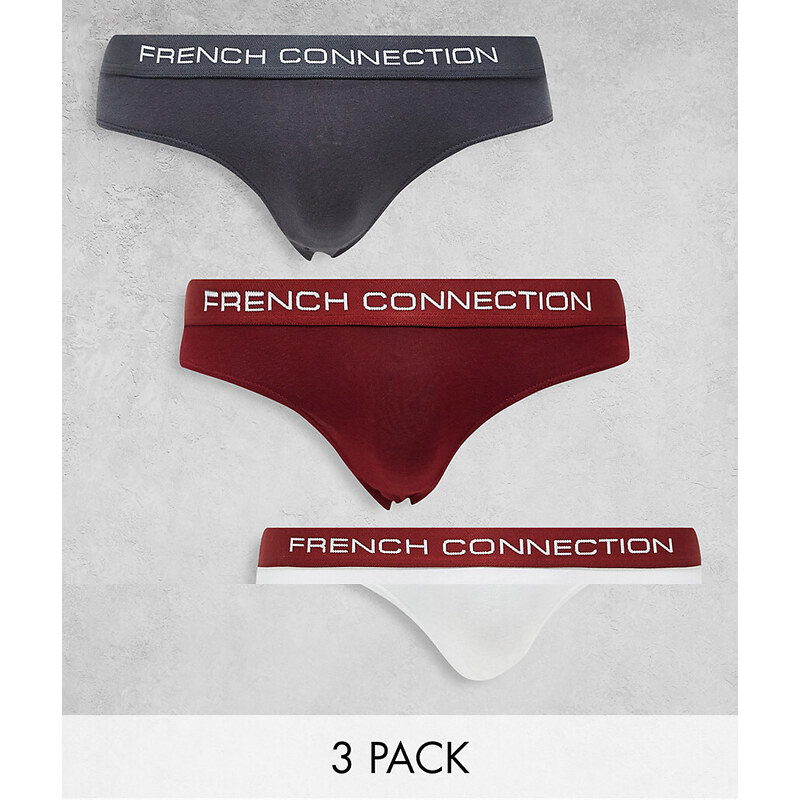 French Connection - Confezione da 3 slip color ferro, inchiostro e bordeaux-Rosso