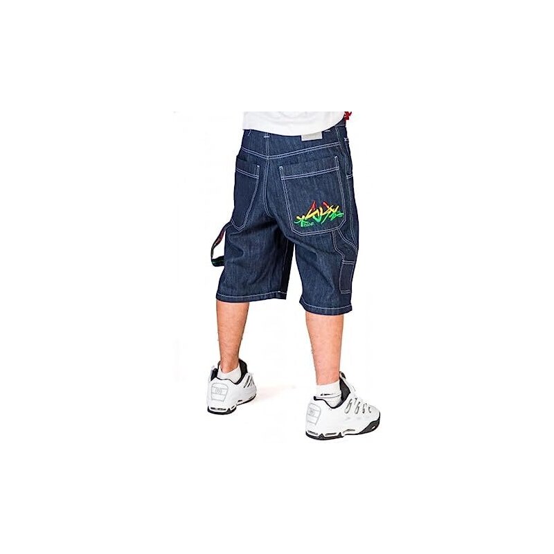 Bermuda Jean Noir Turquoise The Blueskin - Style Skate Rap Baggy Hip-hop - Neuf Avec étiquettes