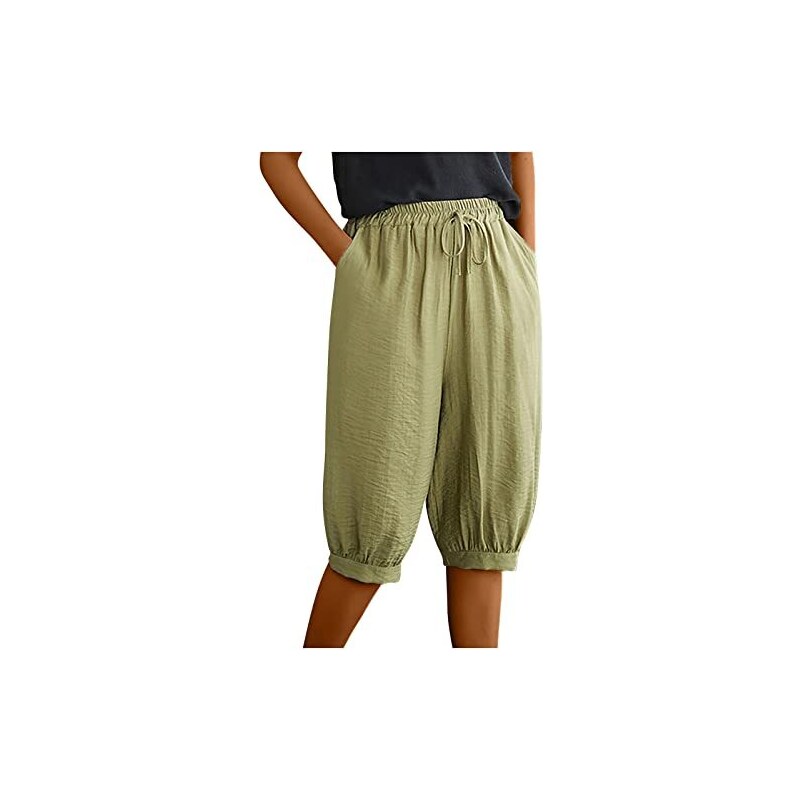 Pantaloncini Estivi In Cotone E Lino Donna &ndash; Tinta Unita Con Coulisse