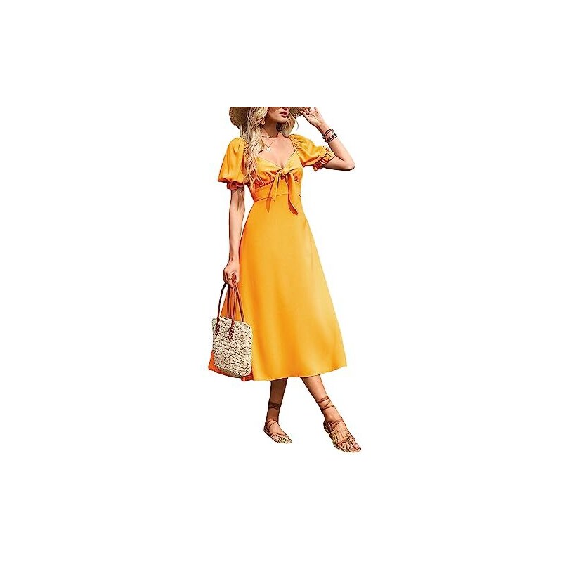 CUPSHE Abito Lungo Maxi Donna Con Scollo A V - Eleganza Retro Con Bottoni Laterali, Maniche Corte, Linea A, Colore Kaki, Taglie XS-XL