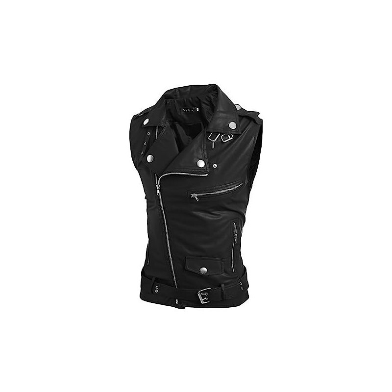 Gilet In Pelle Uomo - Stile Rocker E Motociclista Con Zip A Scomparsa - Foto 9