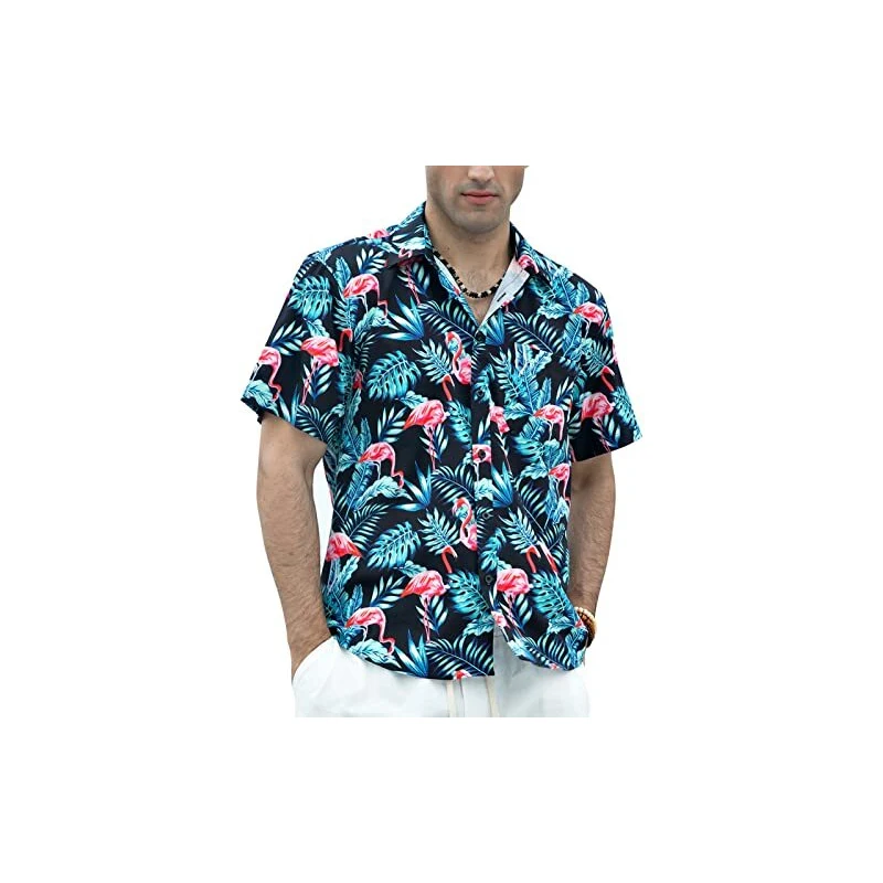 Camicia Hawaiana Uomo LARSD Vintage Anni '80 '90 - Stampa Funky Aloha, Manica Corta Con Tasca, Leggera