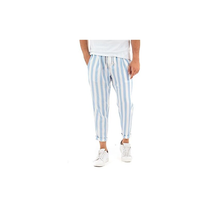 Pantalon Homme REDS à Rayures Style Used - Coton, Fait Main En Italie, Taille M, Neuf Avec étiquettes