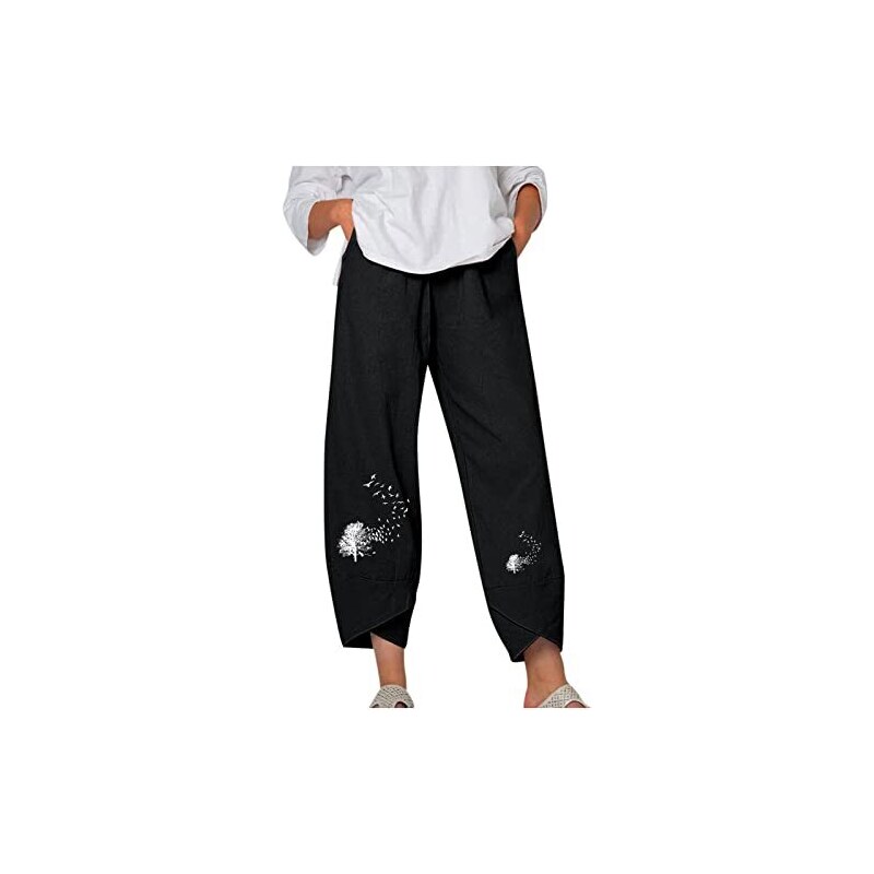 Pantaloni Estivi Donna In Lino E Cotone - 7/8, Vita Elasticizzata, Larghi, Con Tasche - Foto 4