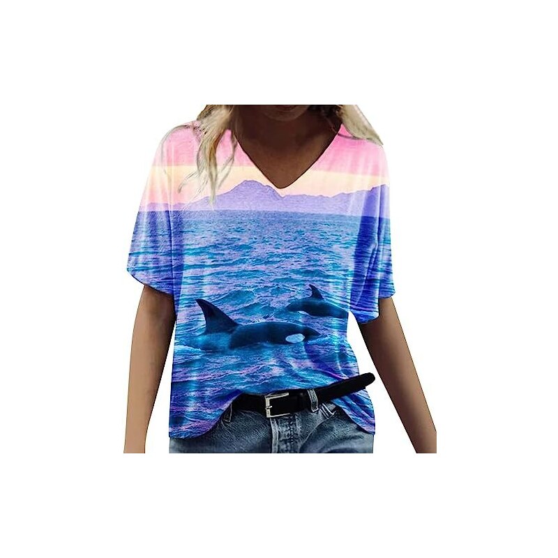 Missufe Top da donna elegante a maniche corte estiva con